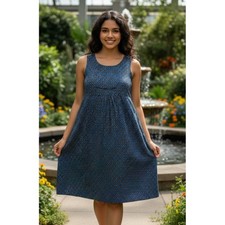 Womens Blue Geometric Sleeveless Knee Length Dress Pockets 90s Y2K Vintage Sz L