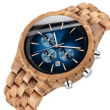 Herrenuhr Holz Chronograph Quarz 48mm Holzuhr Datum Armbanduhr mit …