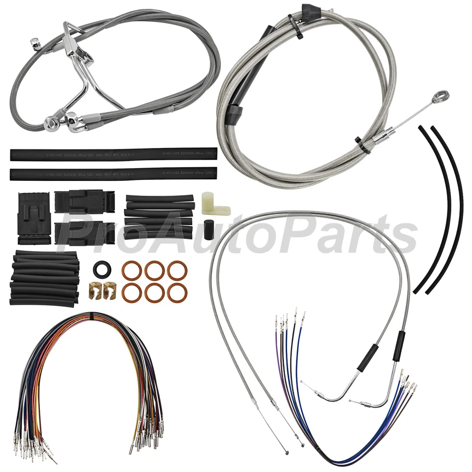 For HARLEY ROAD KING 02-06 BRAIDED HANDLEBAR CABLE KIT APE HANGER 16" w/Cruise - Image 4 of 4