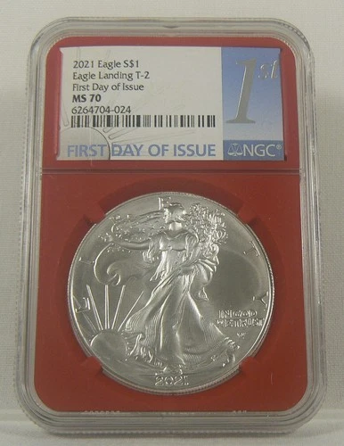 2021 Silver Eagle Landing T-2 NGC MS70 First Day of Issue S$1