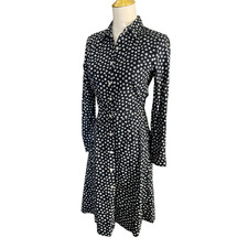 J.Crew Women's 00 Black White Floral Button Front Long Sleeve Dress Cotton Blend