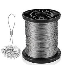 400FT 1/32" T316 Stainless Steel Wire Rope 7X7 Strands Cable with 100 Pcs