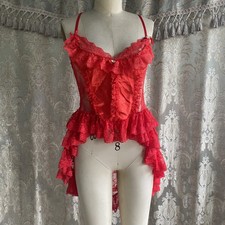Red babydoll   top with ruffle detail corset bustier  top M / L 