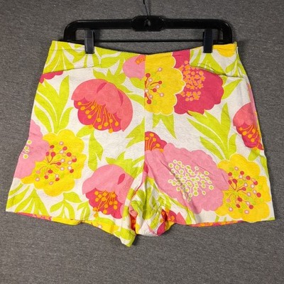 Lily Pulitzer Shorts Women's 8 White Jacquard Hibiscus Print Side Zip Pockets