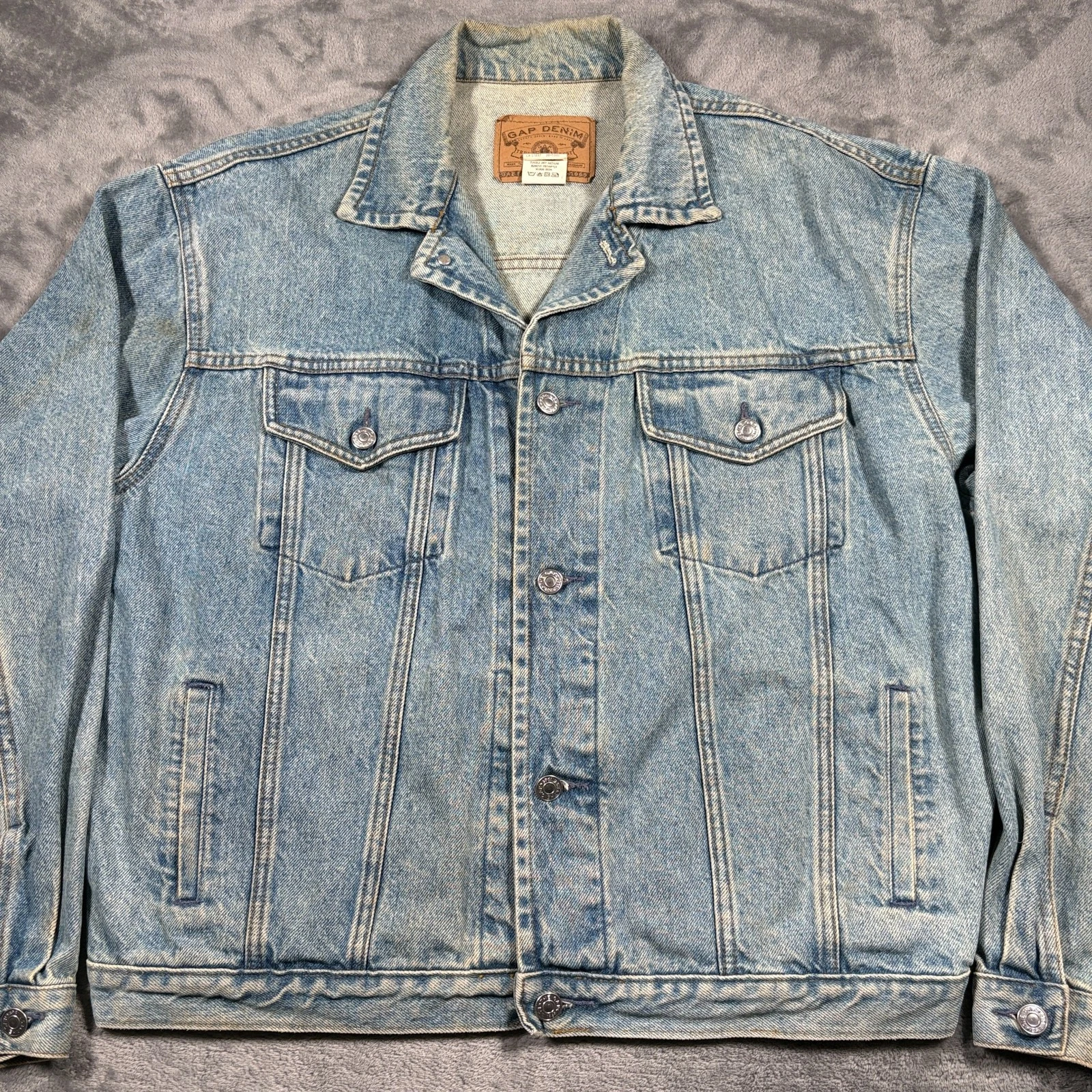 Vintage Y2K Gap Trucker Jacket Mens Large Blue Denim Cotton Travel Button Front