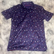 Robert Graham Polo Shirt Mens Size Medium Classic Fit Purple Beach Pattern