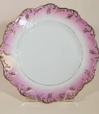 Antique German Porcelain Lustre Pink w Gold Gilded Scrolls Rim 7.75 Inch