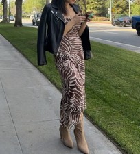 Brown Beige Animal Print Maxi Dress Sleeveless Long Casual Women's Spring