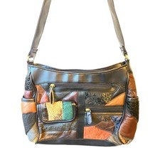 Vintage Beautiful Multicolor patchwork Boho Leather With VinylTrim Shoulder Bag