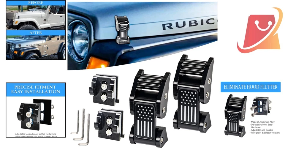 Durable Aluminum Hood Catch Latch Kit for Jeep TJ 1997-2006 | Easy Installation - Image 2 of 4