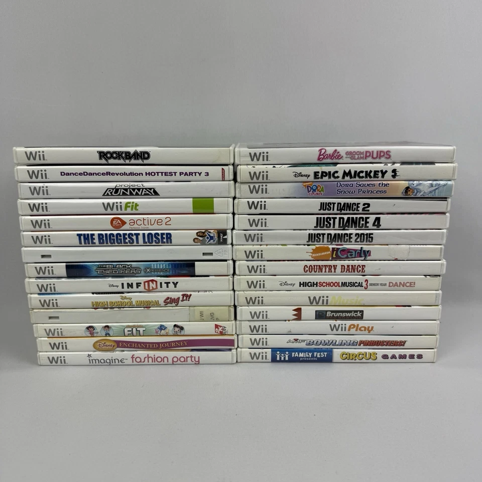 Nintendo Wii Games Bundle Lot Of 28 Games Girls Just Dance Barbie Rockband - Image 2 of 4
