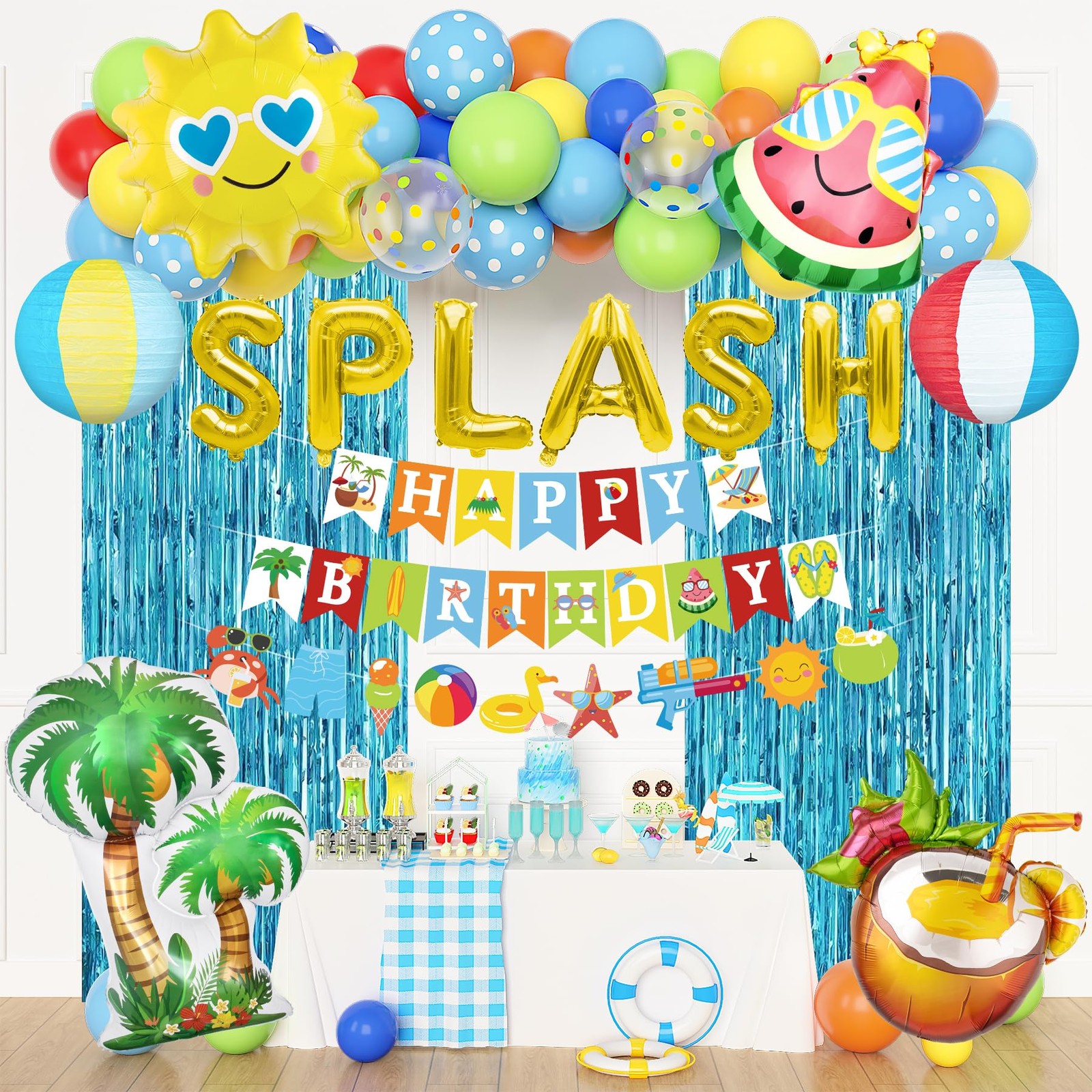 Summer Pool Beach Party Decorations, Splash Birthday Bash Party Supplies Tropica