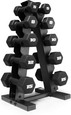 CAP Barbell 100 lb Neoprene Hex Dumbbell Weight Set with Vertical A-Frame Ra...