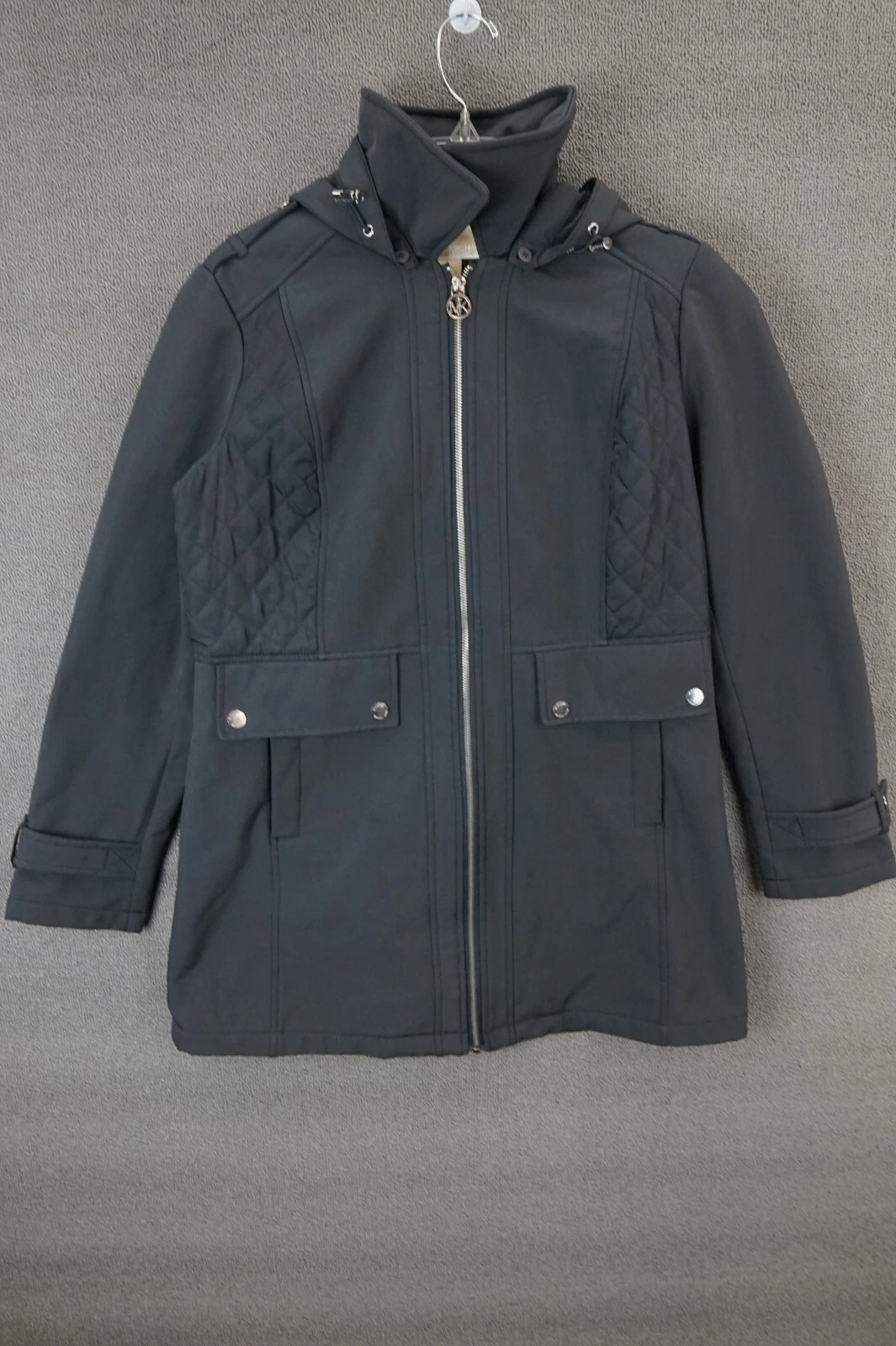 Giacca a vento antipioggia Michael Kors cachi nera utility con cappuccio taglia media