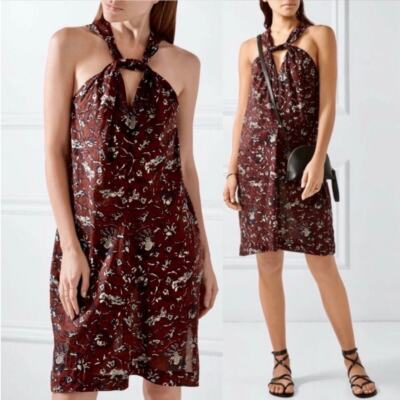 ISABEL MARANT ETOILE Aba Twist Halter Dress Womens 38 Maroon Floral Print  Cotton | eBay
