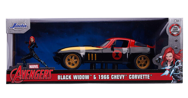 Jada アベンジャーズ【BLACK WIDOW ＆’66 CORVETTE】 Black Widow 1966 Chevrolet Corvette Marvel Avengers Jada