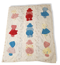 Vintage Handsewn Crib Quilt Sunbonnet Sue  Overall Sam 34" x 42"