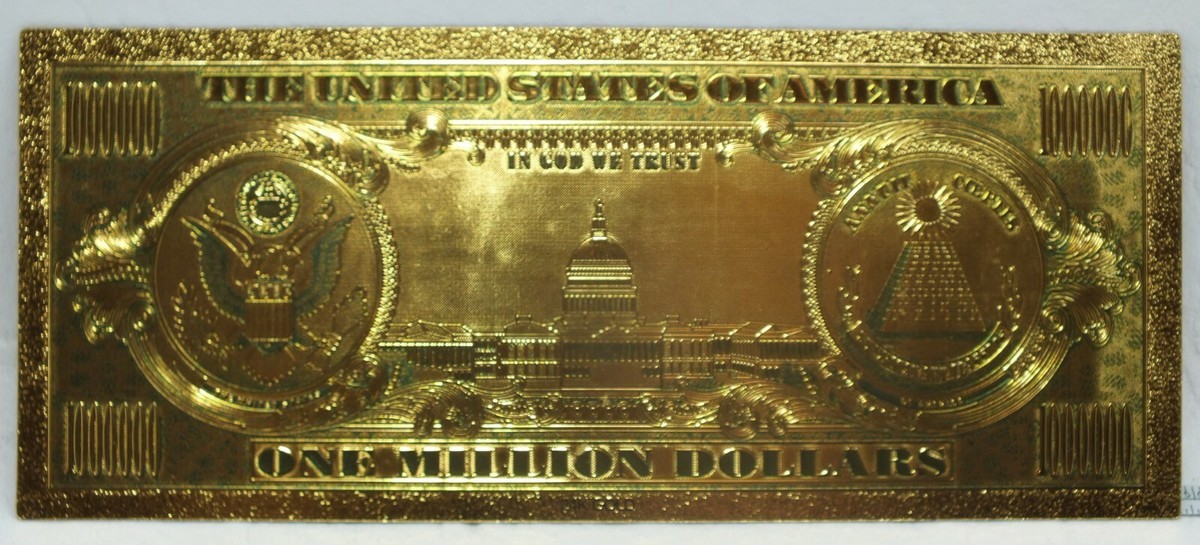 Lady Liberty $1000000 Million Dollar Novelty 24K Gold Plated