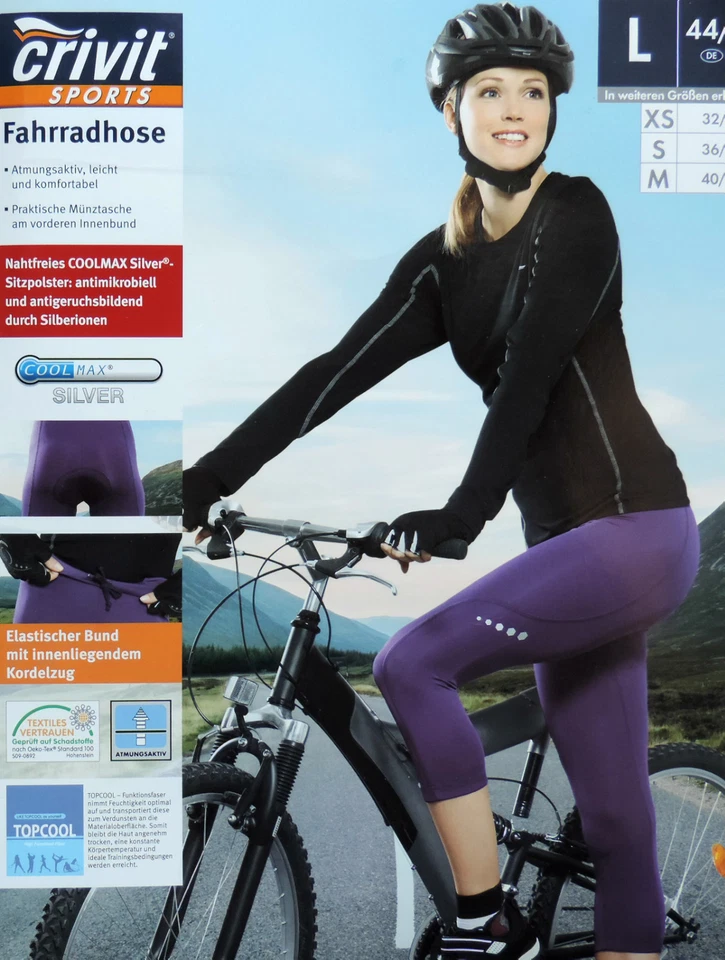 CRIVIT Damen Fahrradhose Radhose Sitzpolster XS S M L 32/34 36/38 40/42 44/46 NEU
