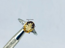 Natural Citrine Silver Ring 925 Sterling Silver November Yellow Birthstone Ring
