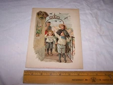 Antique W.C. Book Illustration CHILDREN BALCONY BIRDS Estate Find Unknown Source