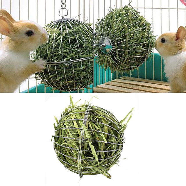 Stainless Steel Rabbit Feeder Ball Animal Bunny Hay Grass Shelf