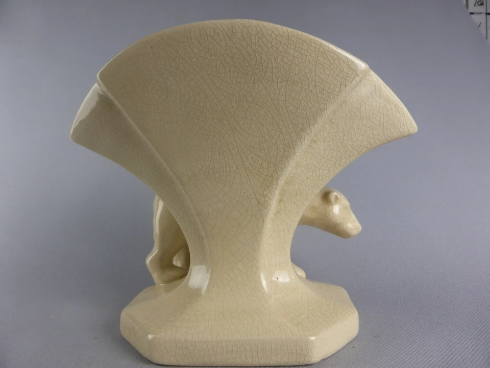 VASE OURS OURS BLANC STYLE ART DECO CERAMIQUE CRAQUELEE LV CERAM VASE BEAR S25 - Photo 4/4