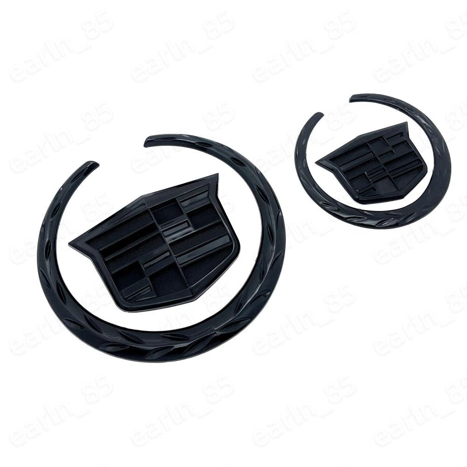 黑色凯迪拉克标志前格栅后后后备箱盖徽章套件适用于 XTS CTS 凯雷德 — 第 4/4 张图片