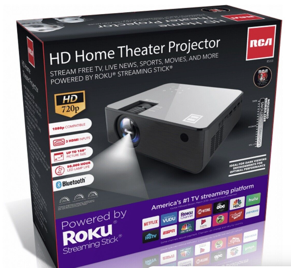 RCA RPJ133 720P Smart Roku WIFI Home Theater Projector 58465813239