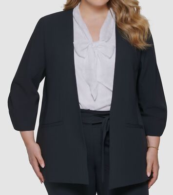 Calvin Klein Women's Blue Solid Collarless 3/4 Sleeve Jacket Plus Size 20W