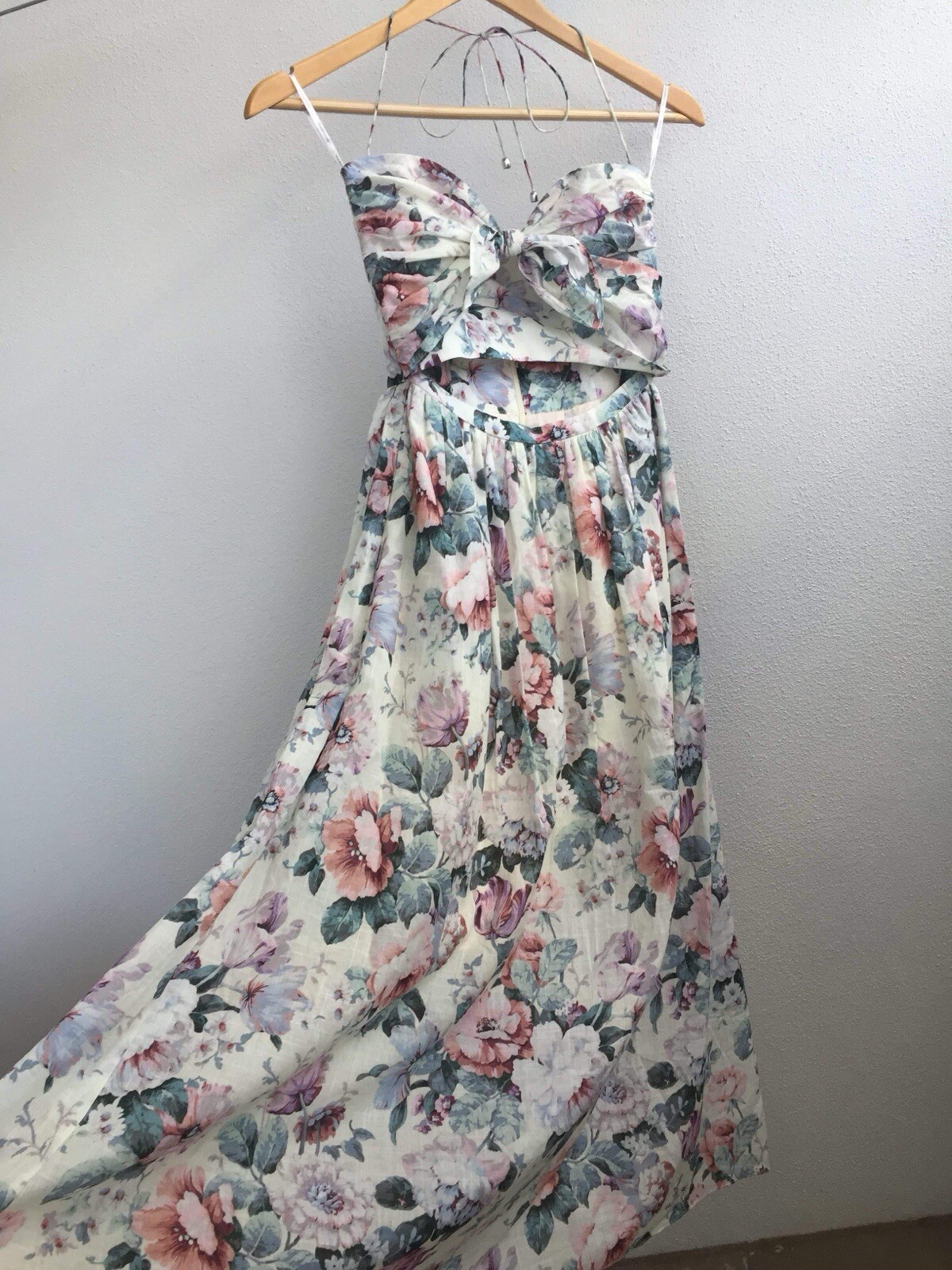 ZIMMERMANN Jasper Floral Halter Tie Cutout Midi Maxi Dress Size 1 AU/UK 8 US 4