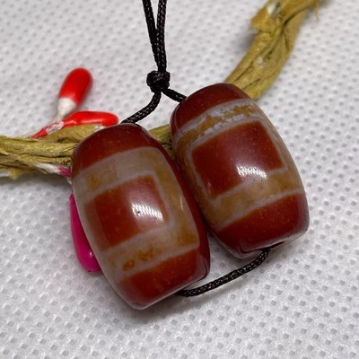 2pcs Magic Power Old Tibetan Agate *Heaven Earth* Amulet Red Dzi Beads D1007
