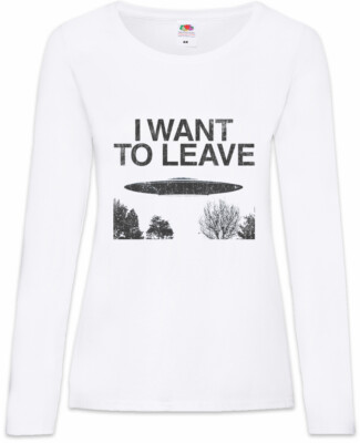 I Want To Leave Damen Langarm T-Shirt Series Ufo Alien Sign 12 Grey Area 51