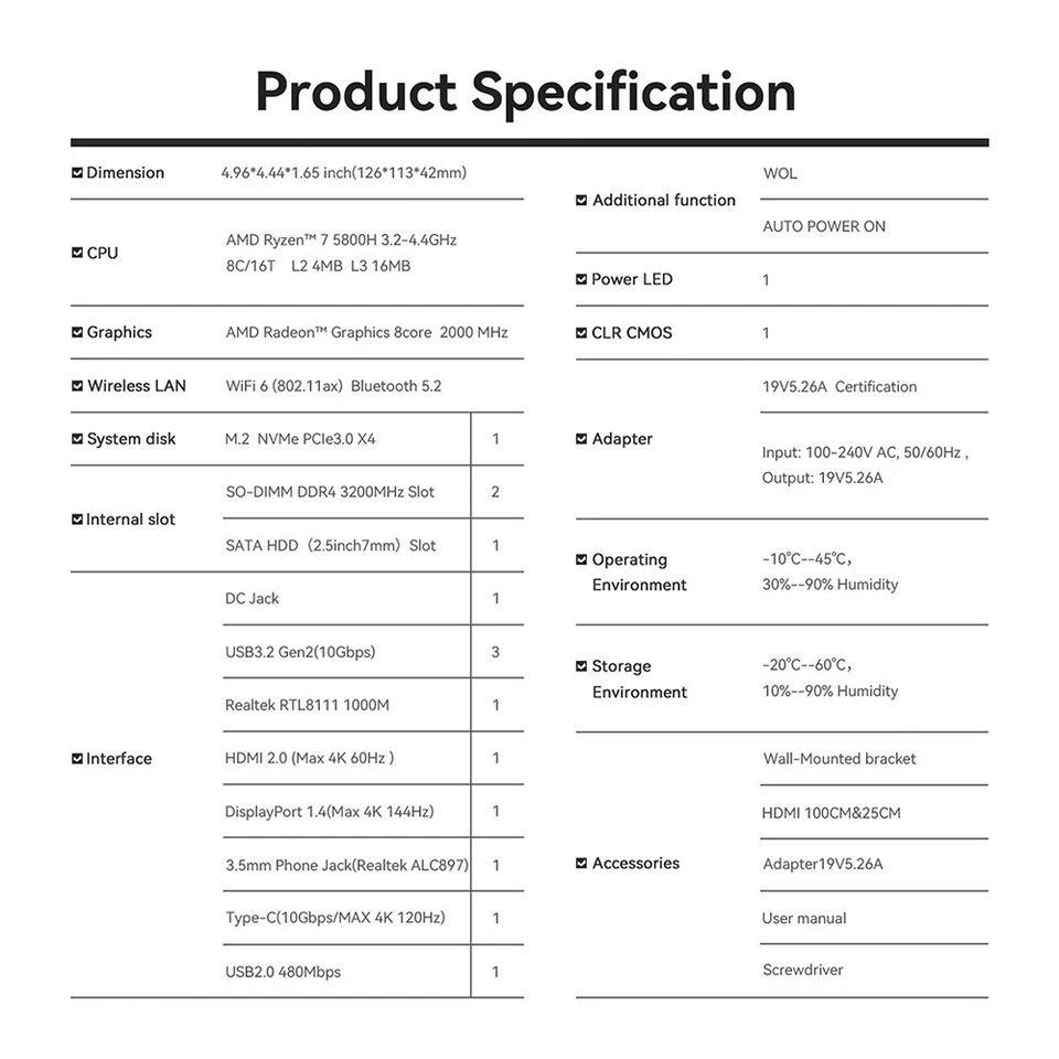 Beelink mini pc ser5 5800H AMD Office Computer 8C/16T RAM16GB SSD1TB windows11 - Image 2 of 4