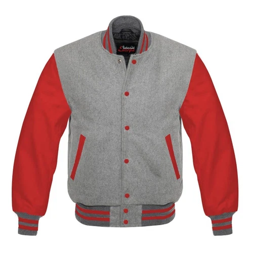 Letterman Style Vasity Jacket Men Wool Snap Closure Leather Sleeves image 9