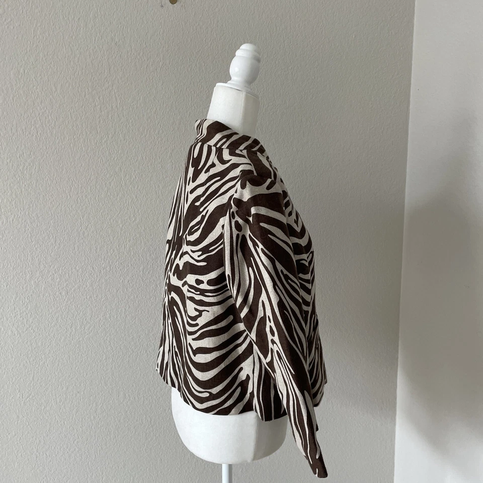 Michael Kors Women’s Jacket Sz 8-10 Linen Swing Tan Animal Print Breast 40” - Image 4 of 4