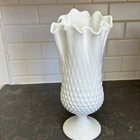 Fenton Milk Glass Vase Hobnail Handkerchief Swung Vase Vintage 12 1/2" ~ NICE