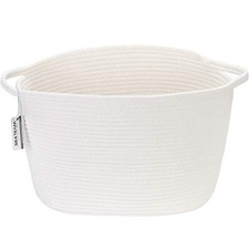 Oval Cotton Rope Woven Storage Basket with Medium/14.2 x 9 x 11.4" White