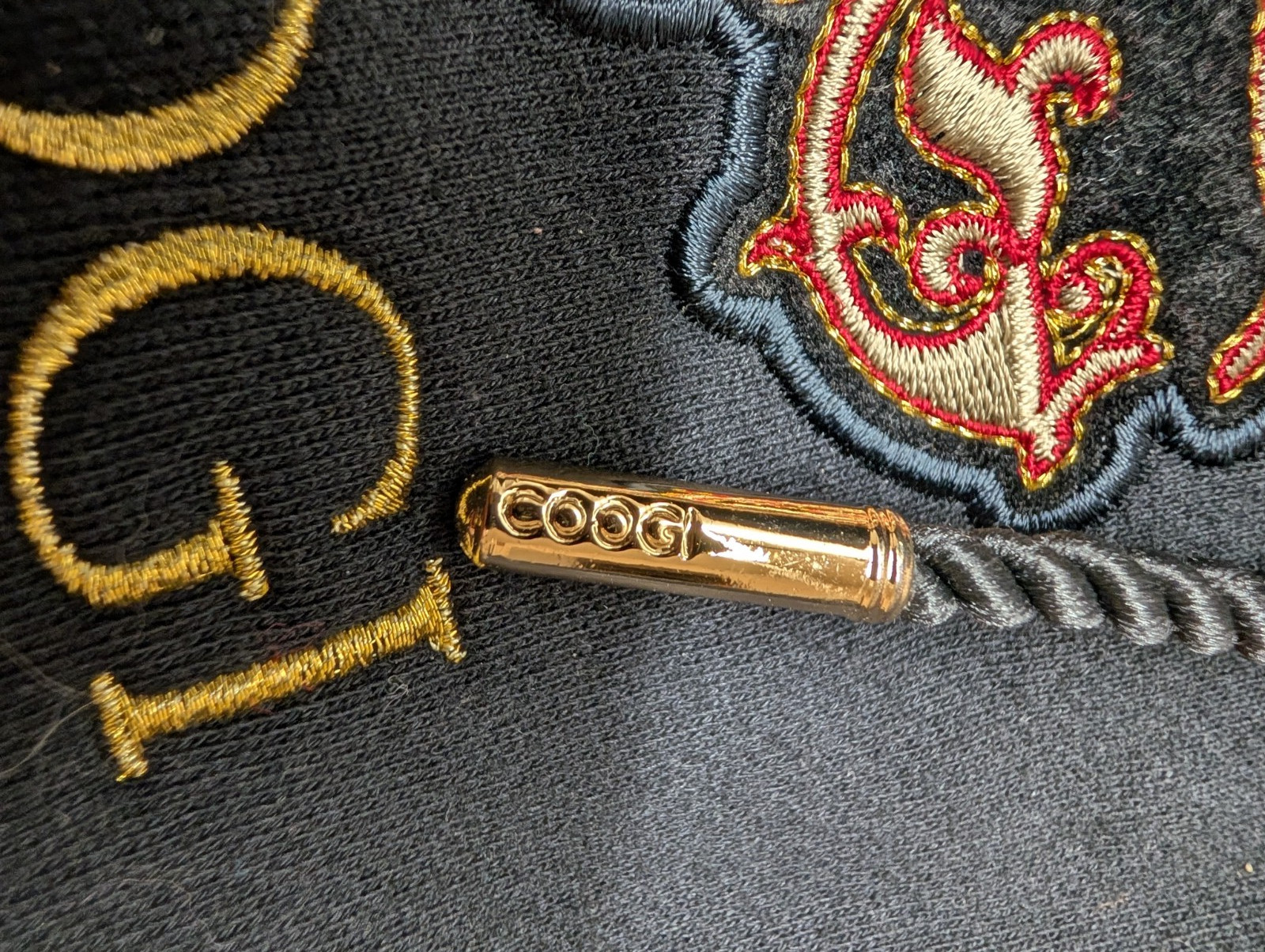 Coogi Full Zip Hoodie Black Gold Embroidered Crest Mens XXL Leaf Design image 4