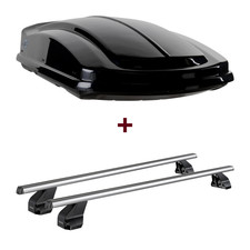 Dachbox LEVUP Space 530 Duo + Dachträger Menabo Omega Alu für Mazda 2 DE_ / DH_