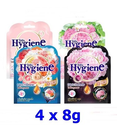 4x Hygiene Fabric Freshener Sachets Sunkiss Blooming/Peony Bloom/Blooming Touch