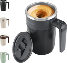 Self Stirring Coffee Mug with Lid, Rechargeable Automatic Mixing Cup, Black