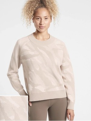 Athleta Jacquard Textured Crew Sweater ABSTRACT CREAM Small
