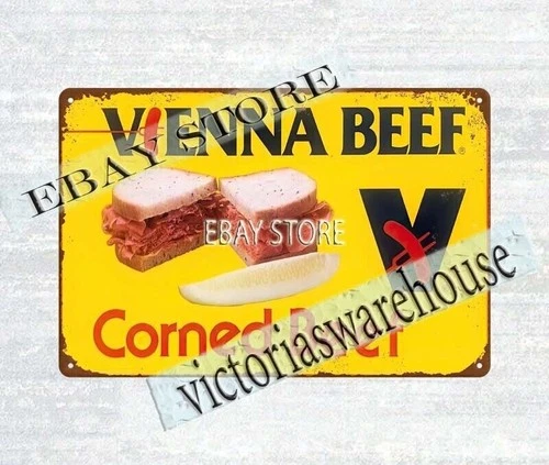 Vienna Sausage Chicago Corned Beef butcher shop metal tin sign old reproductions