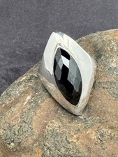 GENUINE BLACK ONYX FACETED RING set in .925 STERLING SILVER fast FREE SHIPPING 