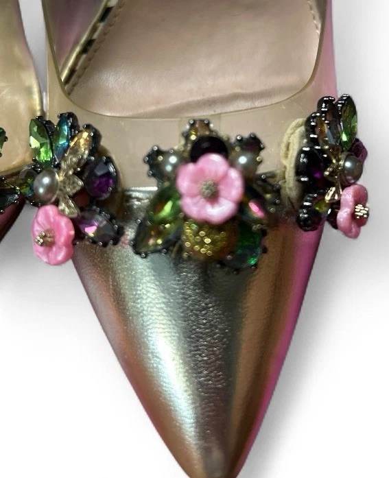 Betsey Johnson Jane Gold Clear Pumps Jewel Flower Embellished Heels 8M - Image 4 of 4