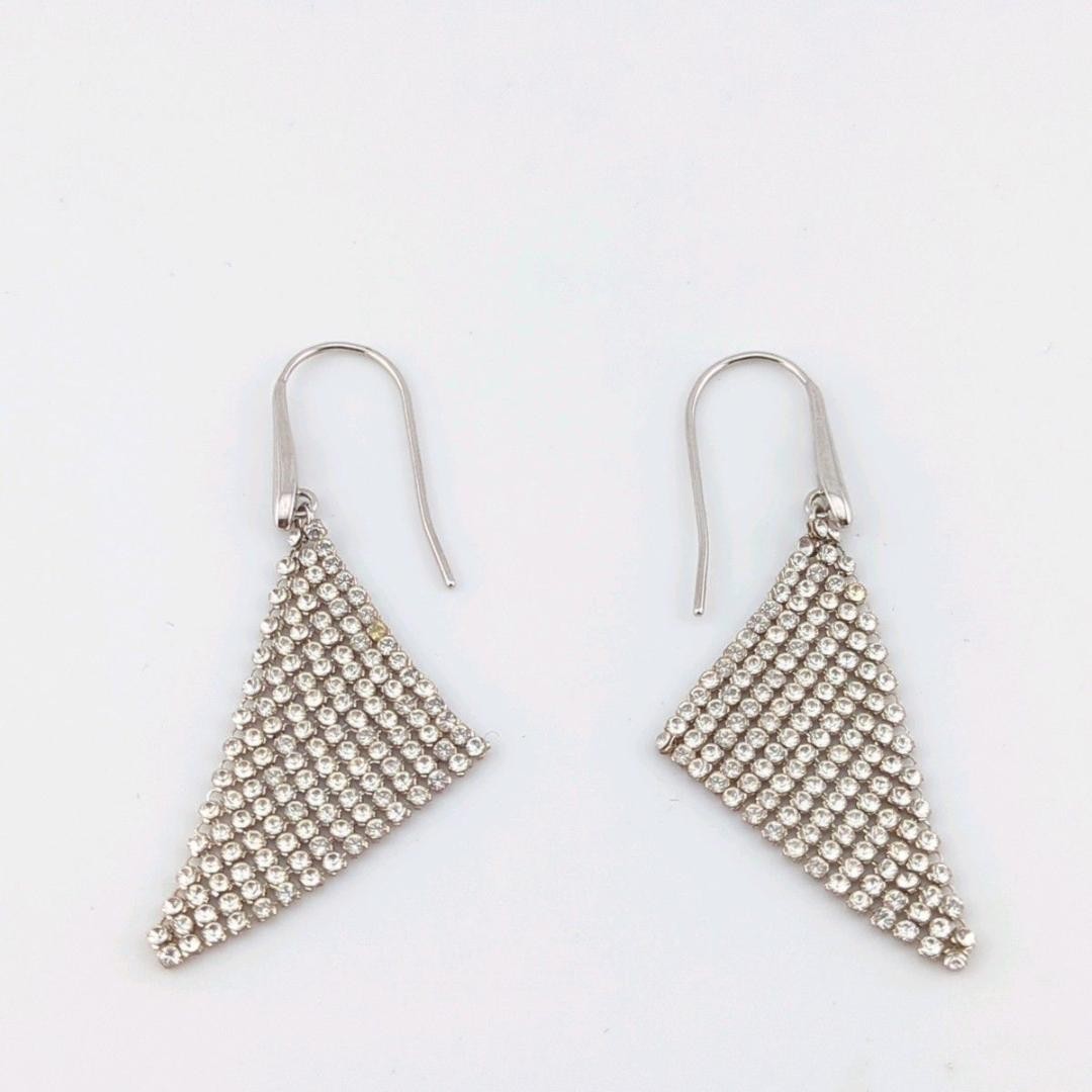 Swarovski Triangular Rhinestone Earrings Silver H… - image 1
