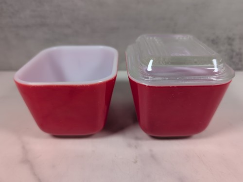 Vintage Pyrex Primary Colors Red Small Refrigerator Fridge Dish Set of 2 & Lid