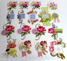 ANNA GRIFFIN 17pc Die-Cut FLORAL FOIL CARD TOPPERS SENTIMENTS Embellishments