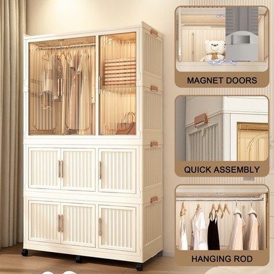 White Portable Wardrobe Closet Storage Organizer for Clothes,Clothes Dresser
